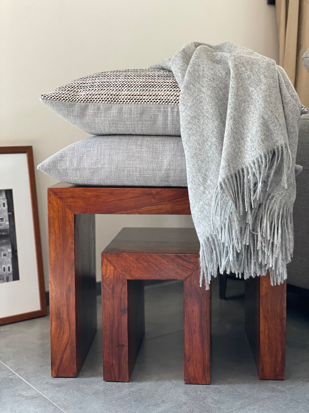 Alpaka Plaid light-gray 130x200 Manufaktur Kissenliebe®